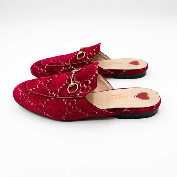 Gucci Princetown Mules Velvet Red GG Horsebit Slipper Size 37.5, 7.5 - Picture 3 of 14